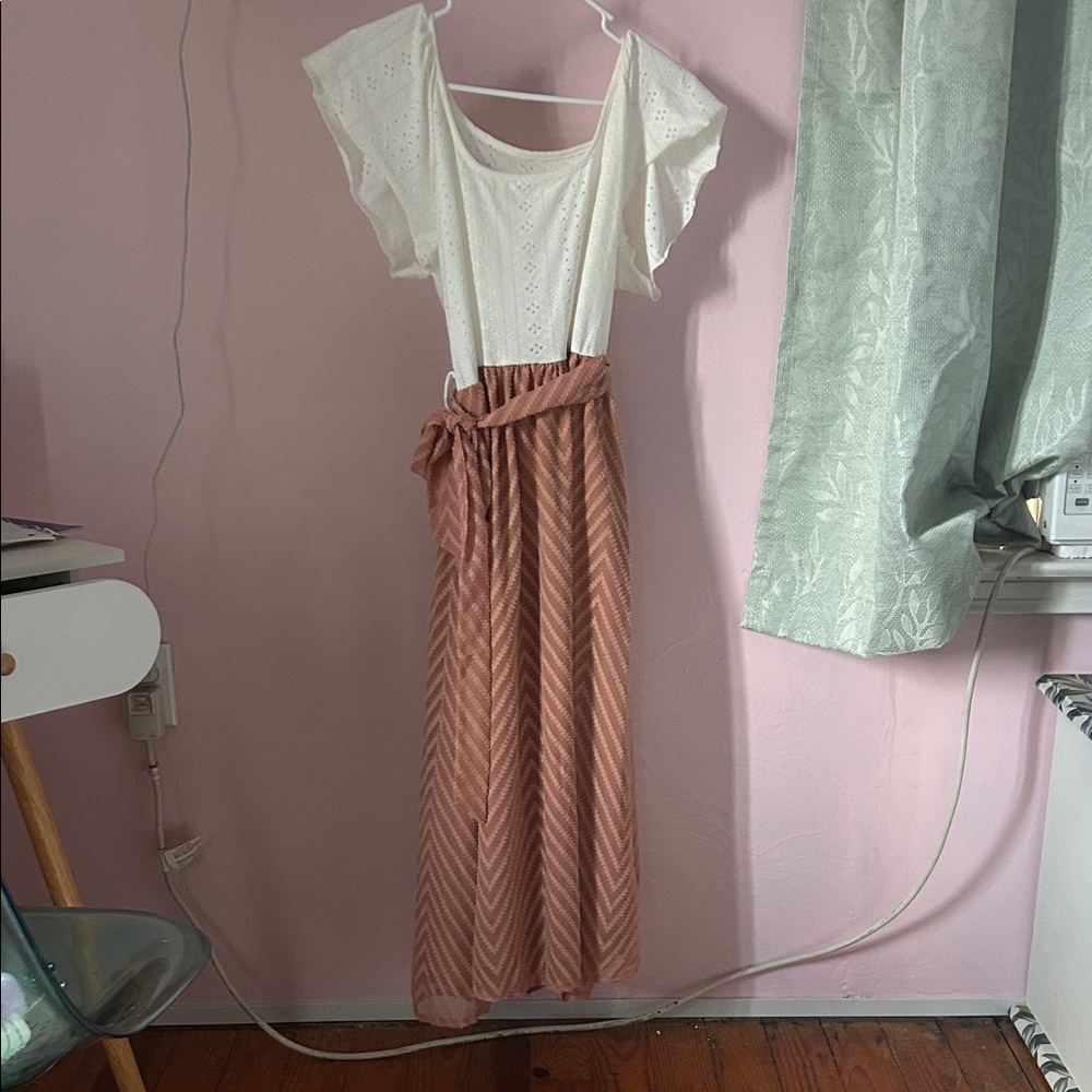 White Top and Pink Maxi Skirt Set